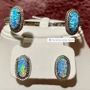 Rare Kendra Scott Erica Bracelet & Elaine Earrings Ice Blue Kyocera Opal